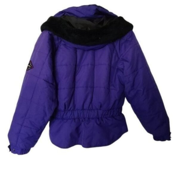 Vintage Rainier Ski Jacket Purple Short Dolman Sleeve 70's Pockets Hood size 8 - Picture 10 of 13